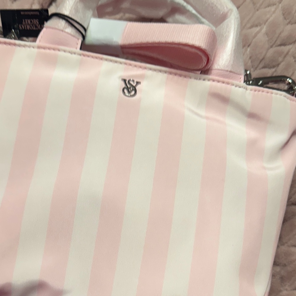 Victoria's Secret Pink and White Striped Crossbody Bag